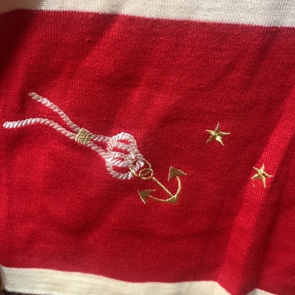Vintage red white gold embroidered Nautical sweater 80s 90s